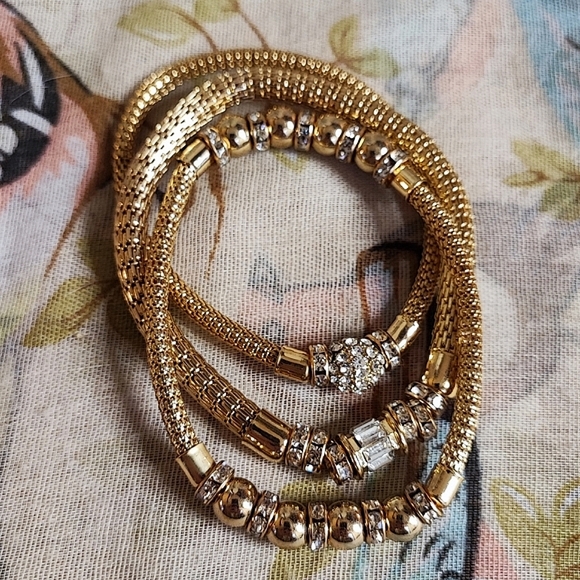 3 Gold Tone Metal Mesh Tube Clear  Rhinestone Bracelets New York & Company NWT - Picture 8 of 13
